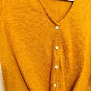 J. Crew tie front top in orangey/ochre/camel color